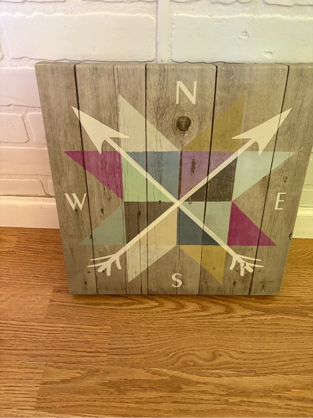 Rustic Arrow Compass Wall Art in Pastel Colors 14x14